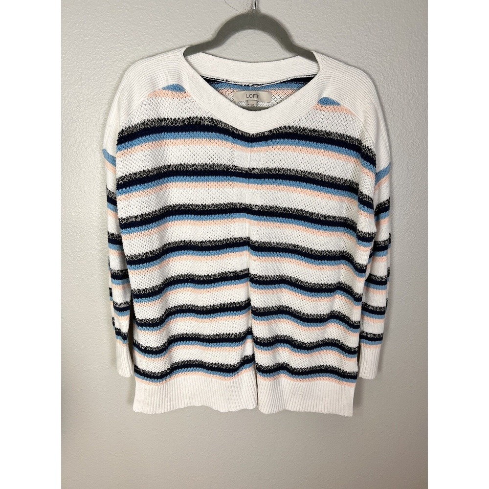 Loft Medium Womens Striped Boatneck Long Sleeve Knit Sweater